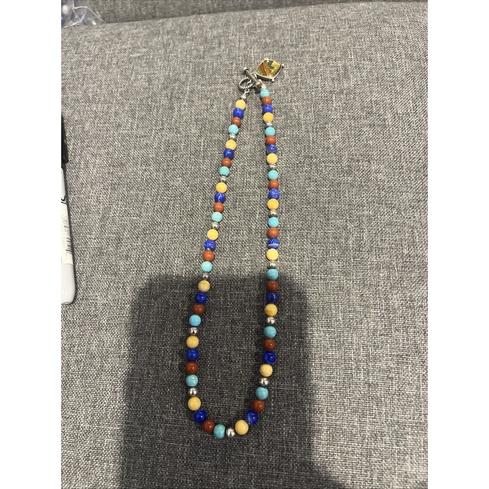 Carolyn Pollack Sterling Silver Multicolored Beaded Choker Necklace Relios 15"